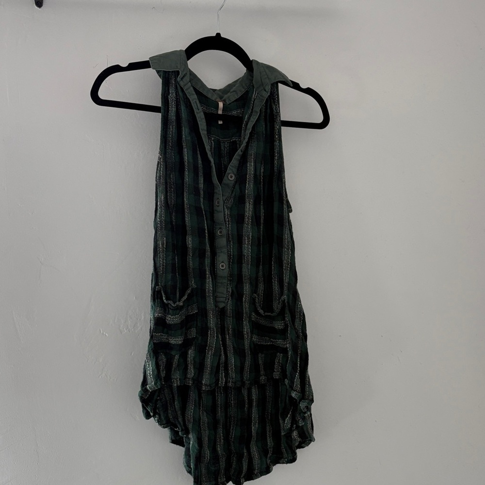 Free People Green Plaid Top